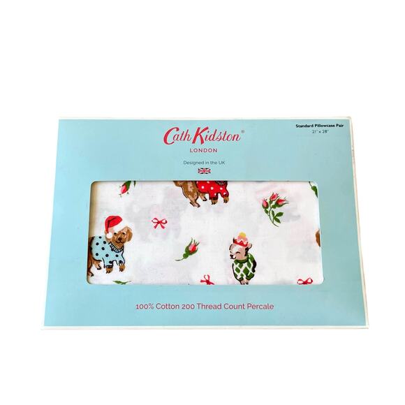 Cath Kidston London Puppy Love Christmas Holiday Standard Pillowcase Set NEW - Picture 15 of 15